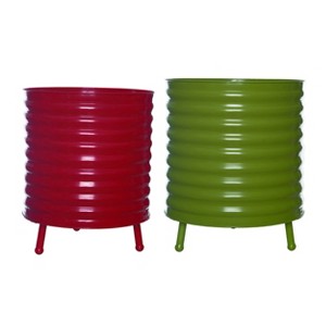 Transpac Metal 22 in. Multicolor Spring Wavy Barrel Nesting Planters with Drainage Hole Set of 2 - 1 of 4