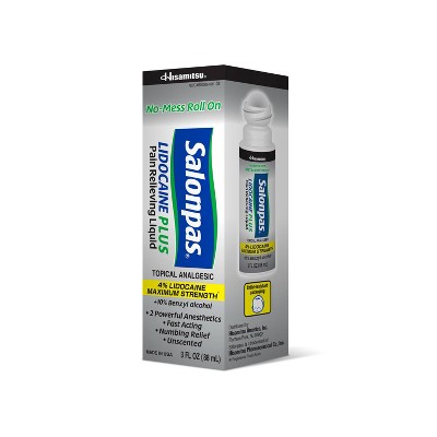 Salonpas Lidocaine Plus Pain Relieving Liquid Roll-On - No Mess Applicator - 3 fl oz