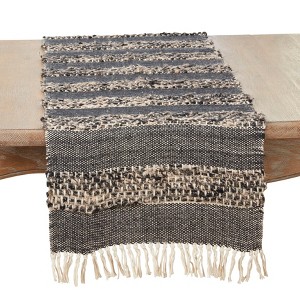 Saro Lifestyle Tassel Trimmed Stripes Table Runner, Black, 16"x72" - 1 of 3