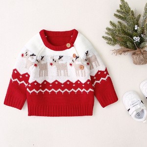 MyKids-Usa Baby Cartoon Christmas Deer Pattern Shoulder Button Design Knitted Pullover Sweater - 1 of 4