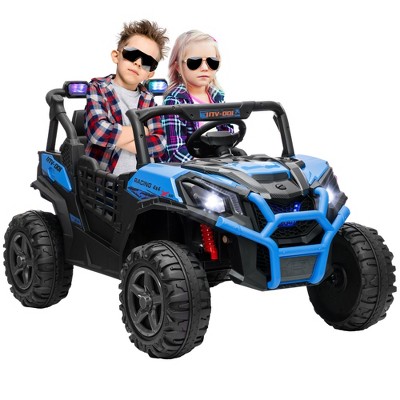 Qaba 24V Kids Electric Car, 2 Seater Ride on Car, Battery Powered Ride on Truck with Remote Control, Suspension System, 3 Speeds, Slow Start, Blue