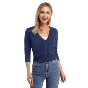Clearlove Women's Cropped Bolero Cardigan – 3/4 Sleeve V-Neck Basic Classic Casual Button Down Knit Soft Sweater Top - 1 of 4