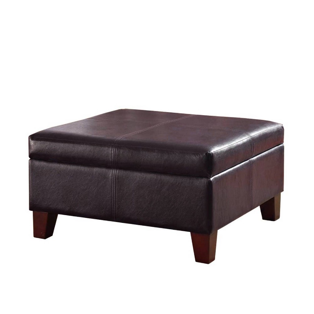 Wooden Ottoman with Hinged Storage Brown Benzara For Sale