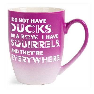 Elanze Designs Witty Quote Coffee Cup Mug 12 Ounce Ceramic With Ombre Gradient I Do Not Have Ducks I Have Squirrels Pink and White