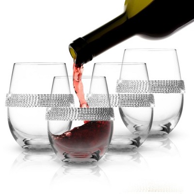 Berkware Classy Stemless Wine Glasses with Diamond Studded Design - 16oz