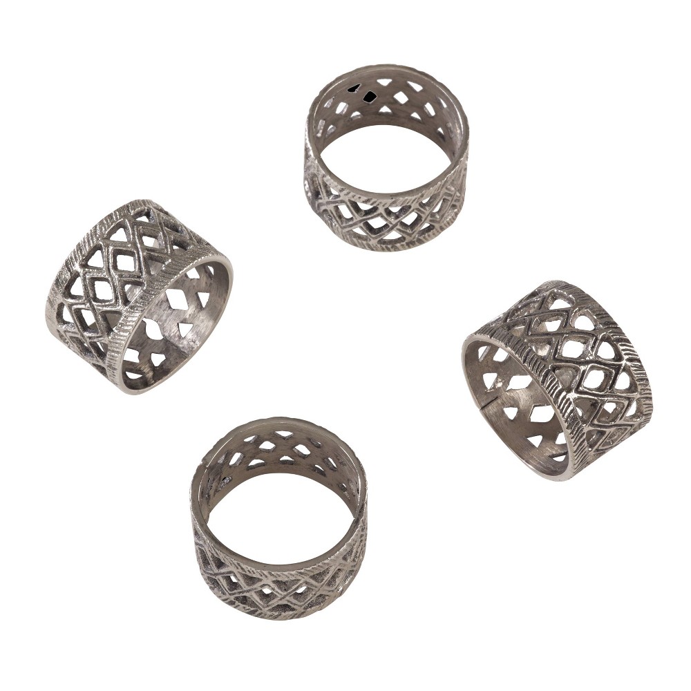 UPC 789323325938 product image for Set of 4 Silver Diamond Cut Out Geometric Style Napkin Ring - Saro Lifestyle | upcitemdb.com
