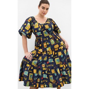 City Chic | Fantasy Dolce Print V Neck Dress - Navy | 18W