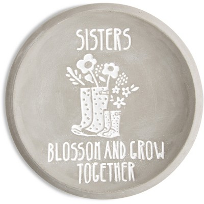 "Friends Are Flowers" Cement Jewelry Dish - Large 5" Keepsake Tray With Garden Theme