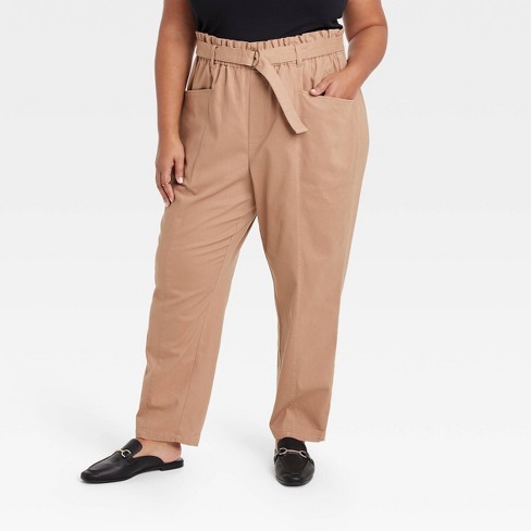 Khaki Pants - High Waist Paperbag Pants - Button Dly Closure