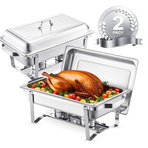VEVOR Chafing Dish Buffet Set, 8 Qt 2 Pack, Stainless Steel Chafer with 2 Full Size Pans,Rectangle Catering Warmer Server with Lid Water Pan, Silver - 1 of 4