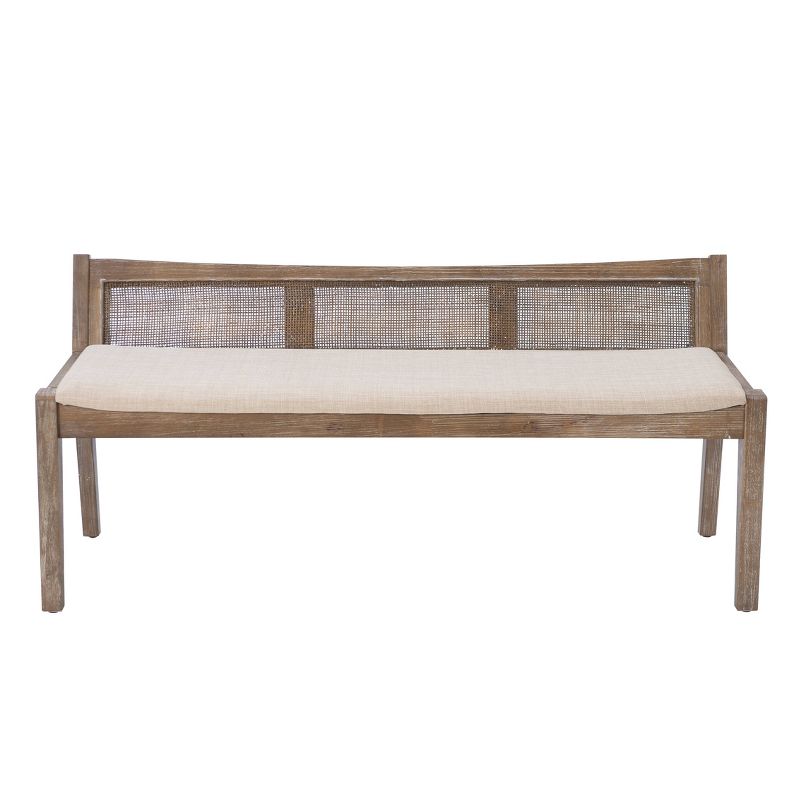 52&#34; Bessie Solid Wood Rattan and Polyester Upholstered Bench Brown - Powell, 5 of 10