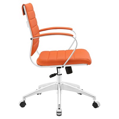 Orange Mesh and Leather Swivel Task Chair with Metal Frame