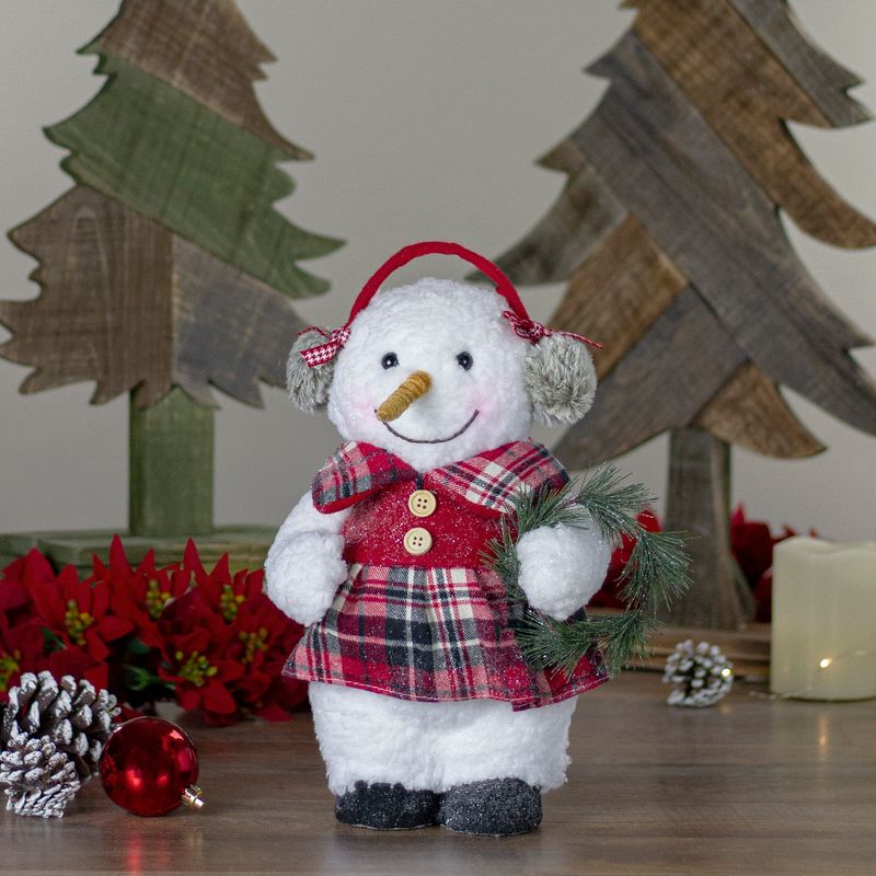 Northlight 9.5" Plush Girl Snowman with Ear Muffs Christmas Figure, 1 of 2