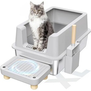 LunaLulinlk Extra large stainless steel litter box for large cats - 1 of 4
