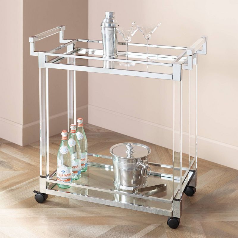 Studio 55D Rossi 32 3/4" Wide Clear Acrylic and Chrome Rolling Serving Bar Cart, 2 of 9