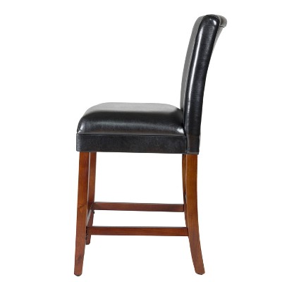 24" Black Faux Leather Counter Height Barstool with Wood Legs