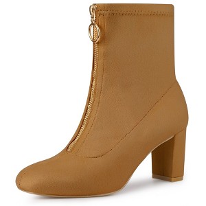 Allegra K Women's Front Zipper Chunky High Heel Ankle Boots - 1 of 4