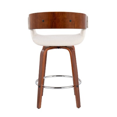 Elisa Cream Fabric and Walnut Wood Swivel Counter Stool, Set of 2