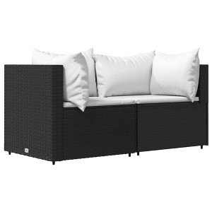 vidaXL Black Corner Sofas with Cushions 2 pcs - Poly Rattan Finish for Garden and Patio - Comfortable Seating and Backrest - 1 of 4
