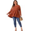 Agnes Orinda Women's Plus Size Casual Knit Babydoll Long Sleeve Peplum Blouse - 3 of 4