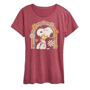Women's - Peanuts - Retro Flower Rainbow Short Sleeve Graphic T-Shirt - 1 of 4