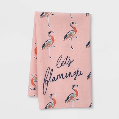 28" x 18" Cotton Flamingo Flat Weave Kitchen Towel Pink/White - Opalhouse™