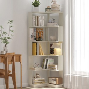 GDFStudio Mire 6-Tier Wooden L-Shaped Corner Bookcase with Open Shelves, Anti-Drop Panle and Anti Tipping Device - 1 of 4