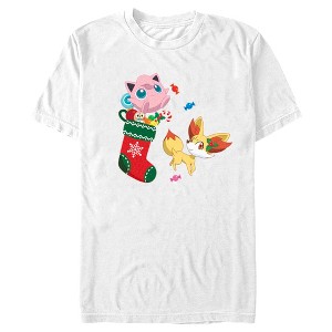 Men's Pokemon Christmas Jigglypuff and Fennekin Stocking T-Shirt - 1 of 4