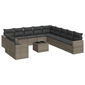 vidaXL 12 Piece Patio Sofa Set with Cushions Gray Poly Rattan - With Table - 1 of 4