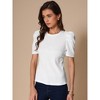 INSPIRE CHIC Women's Puff Short Sleeve Round Neck Casual Work Summer Blouse - 4 of 4