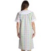 Dreamcrest Womens Short Sleeve Duster, Seersucker Plaid Housecoat/Women Sleepwear Zip Front Nightgown - 3 of 4