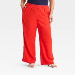 Women's Mid-Rise Wide Leg Linen Pull-On Pants - A New Day™ - 1 of 3