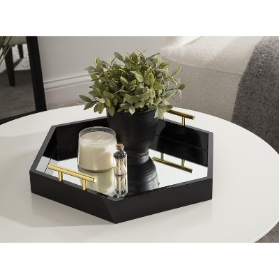 Black and Gold Hexagon Mirrored Wooden Serving Tray