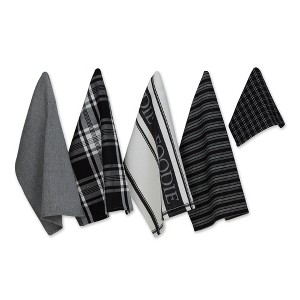 Design Imports  Foodie Everyday Dishtowel & Dishcloth Set 5 Piece, Black, Dt 18X28", Dc 13X13" - 1 of 4