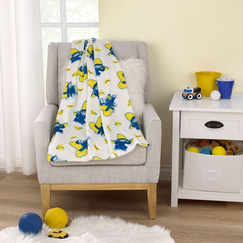 Welcome to the Universe Baby Curious George White, Navy and Yellow Hat and Bananas Super Soft Baby Blanket, 4 of 5