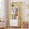 4-Tier Gold Bookshelf w/ 3 Drawers, Bookshelf with Door and Metal Frame, Floor Standing Display Storage Cabinet for Office Living Room - 4 of 4