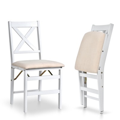 Set of 2 Folding Upholstered Dining Chairs with Wooden Frame, Space-Saving Mid-Century Fabric Side Chairs for Kitchen or Small Room