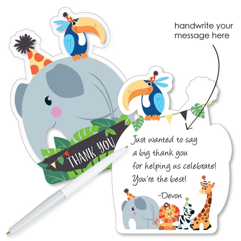 Big Dot of Happiness Jungle Party Animals - Shaped Thank You Cards - Safari Birthday Party or Baby Shower Thank You Cards with Envelopes - Set of 12, 2 of 8
