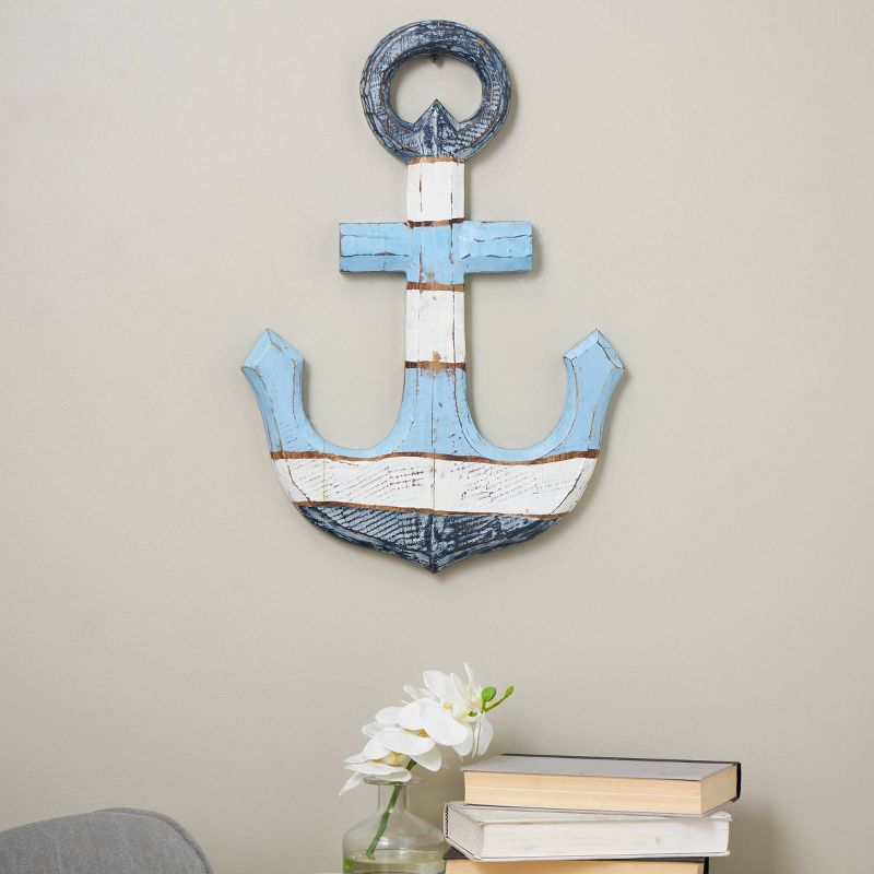 Olivia &#38; May 22&#34;x15&#34; Wood Anchor Distressed Wall Decor with Brown and Cream Accents Blue, 2 of 8