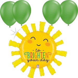 LoonBalloon 32 Inch Brighten Day Sun Holographic Balloon with 4 Latex Balloons – Sparkling & Cheerful Balloon Set - 1 of 3