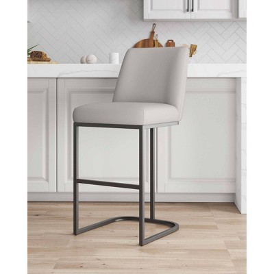 Serena Light Grey Leatherette Upholstered Metal Bar Stool