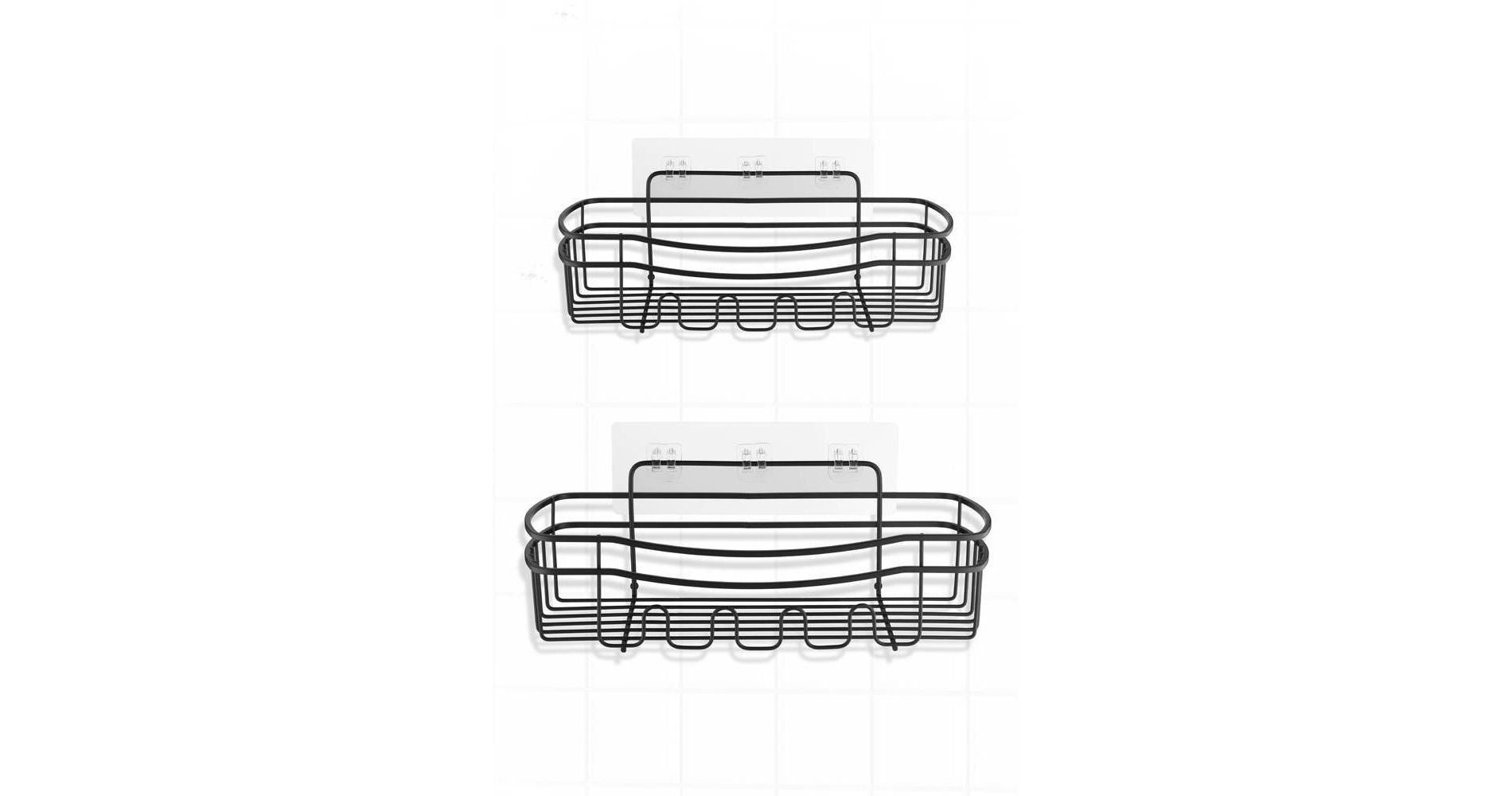 Popular Bath Popular Home 2pc Rectangular Shelves Set with Adhesive Metal Black