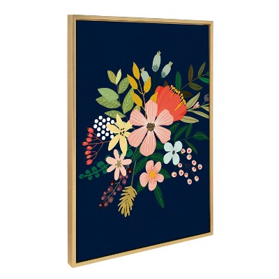 Floralis C Gold Framed Canvas with Multicolor Floral Print