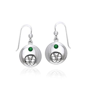 Slickblue Women's Sterling Silver Drop Earrings, Irish Shamrock Design with Emerald Glass Accent, Silver, 1.1 Inch - 1 of 4