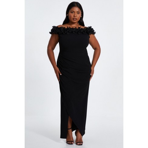 Quiz Women s Plus Size Scuba Crepe Ruffle Bardot Maxi Dress Target