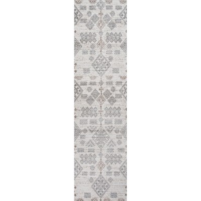 Gray Geometric Synthetic 2' x 10' Runner Rug