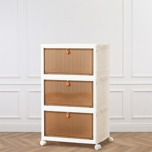 Stackable Plastic Storage Bins with Lids, Foldable Storage Boxes with Doors & Lockable Wheels, 3 Tier, White - 1 of 4