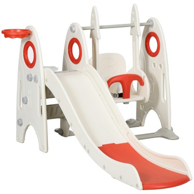 DSVIMOY Toddler Swing Set, 4 in 1 Toddler Playground for Kids 1-3 Years Old, Indoor Toddler Playset, Red, 74"*53.9"*40.6"
