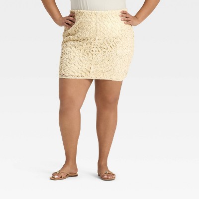Women's Crochet Mini A-Line Skirt - A New Day™ Tan