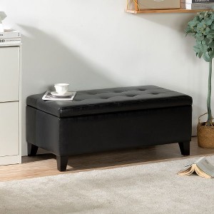 CENGHU Storage Ottoman with Wooden Legs, Faux Leather Ottoman with Storage, End Bench, Entryway Footstool, Ottoman Bench for Living Room & Bedroom - 1 of 4